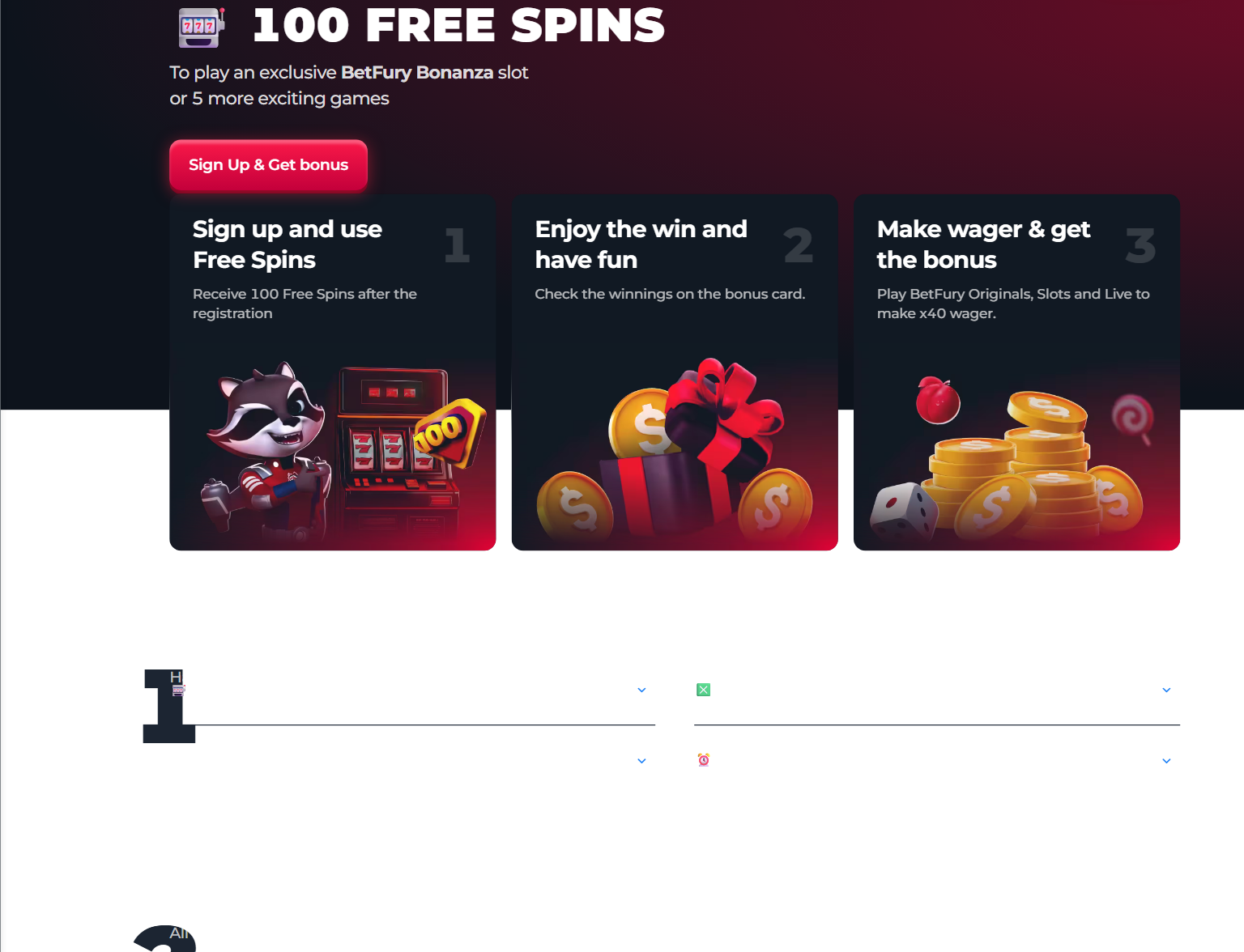 BetFury no deposit bonus sayfasının ekran görüntüsü