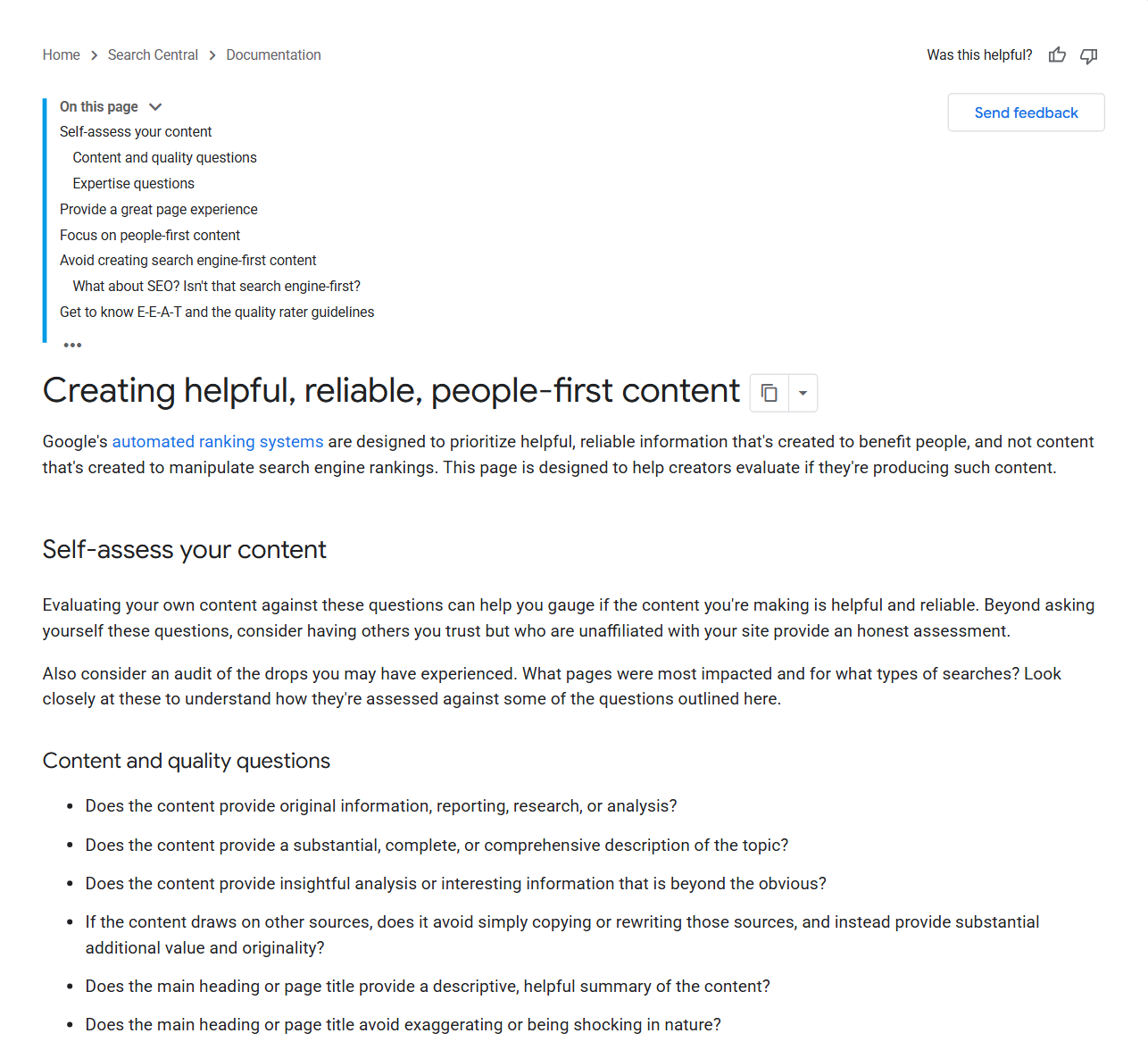 Google helpful content rehberinin ekran görüntüsü