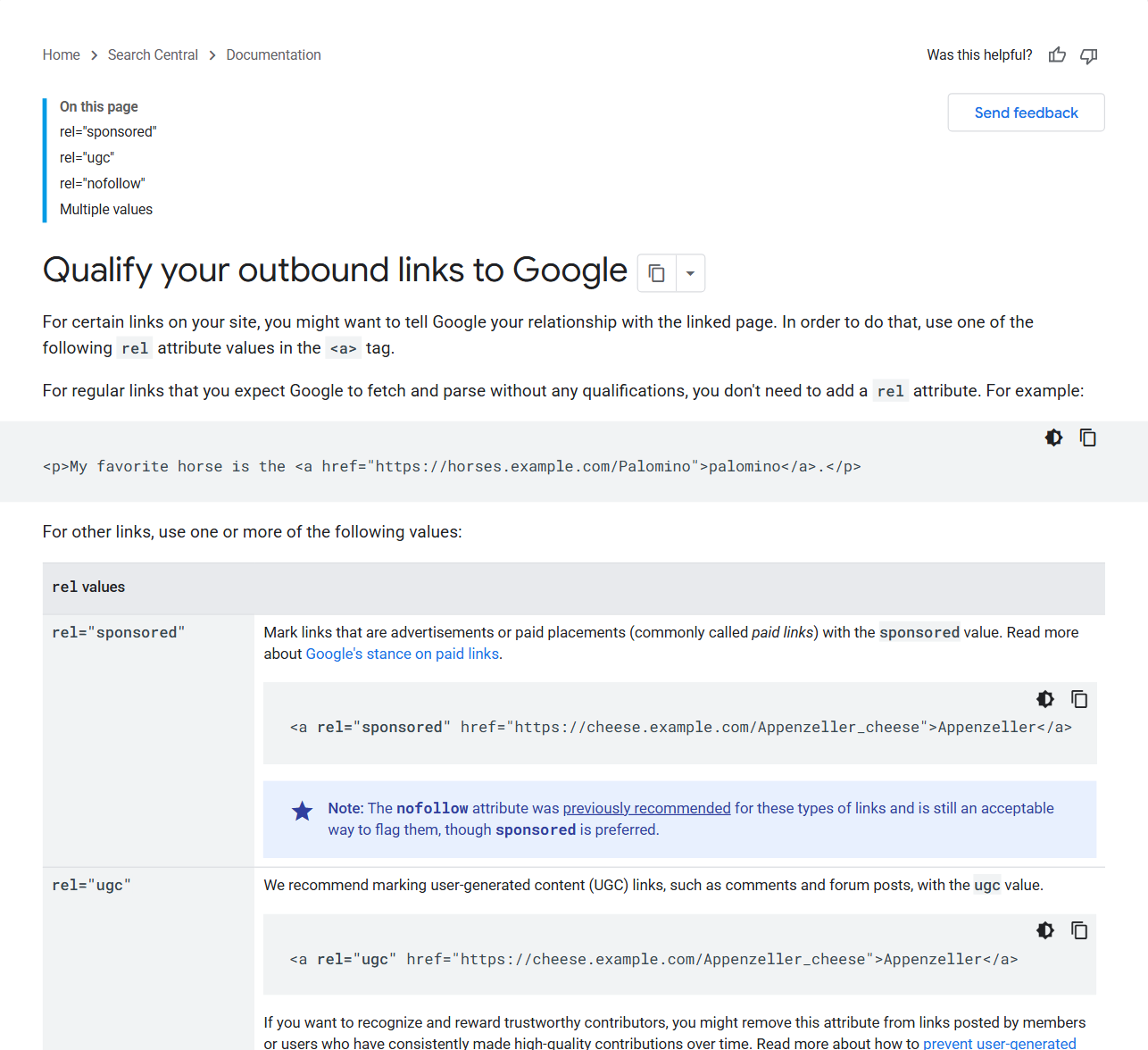 Google outbound links rehberinin ekran görüntüsü